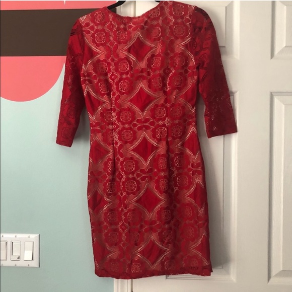 NWOT red lace up dress L Mini Dresses Large 3/4 sleeve cut Going Out Party Weddi - Picture 7 of 7